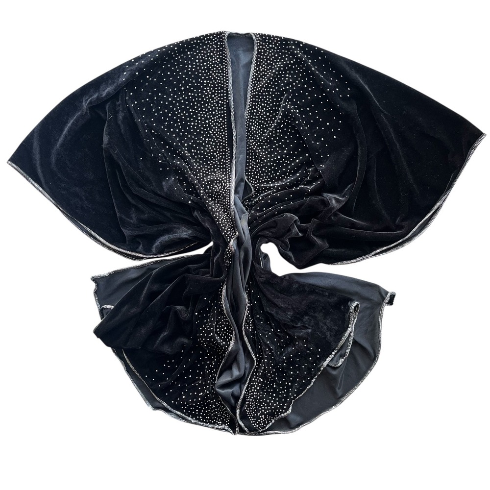 Women's Black Velour Silver Rhinestones Kimono Duster Shawl Embellished Evening